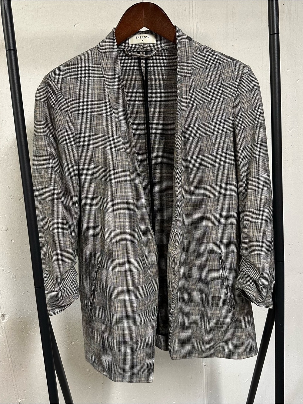 Babaton Grey Plaid Open-Front Blazer